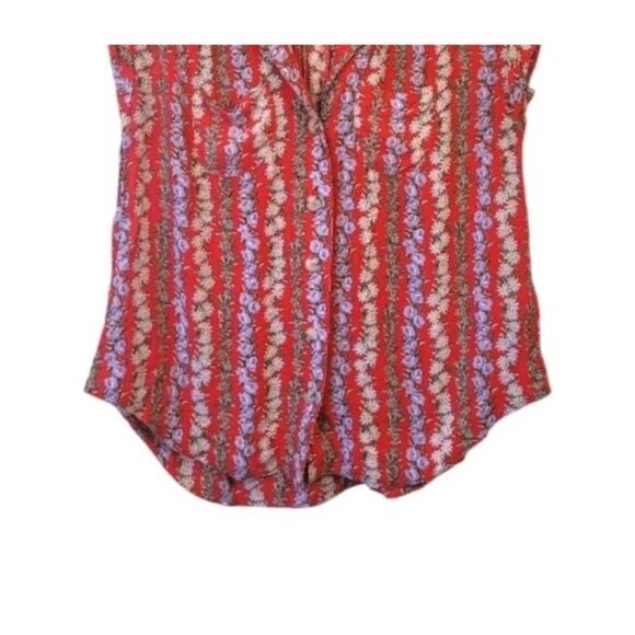 Anthropologie 49 Of 52 Conversations Button Up Blouse Size Small Red Floral - Picture 3 of 9